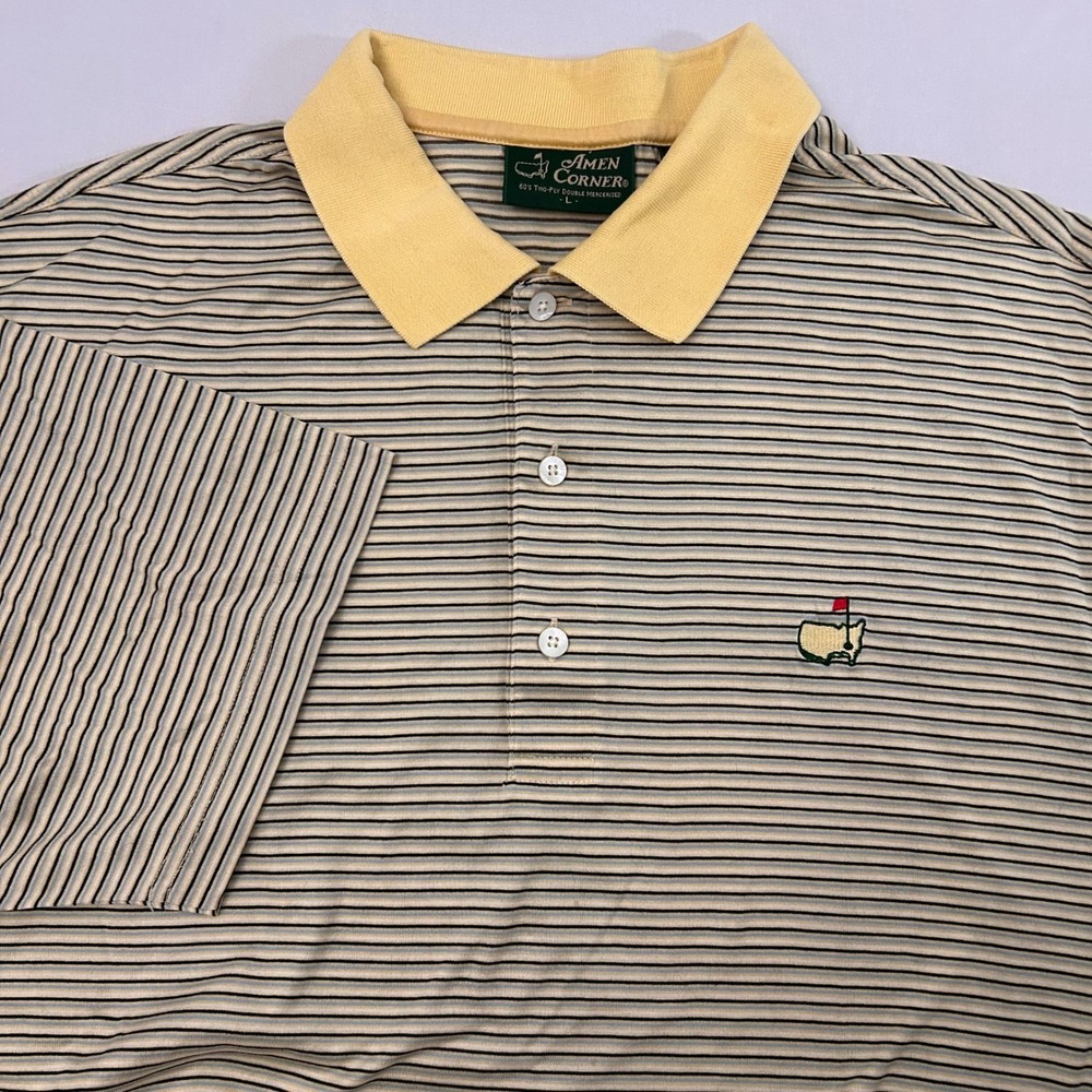 Amen Corner‎ Mens L Golf Polo Shirt Masters Logo 60s Two Ply Double Mercerized